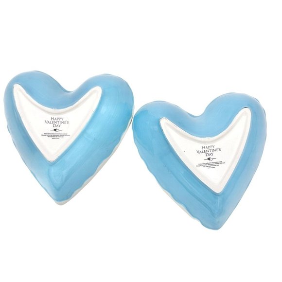 Happy Valentine's Day Set of 2 Heart Bowls  6.5 x 6 Blue White - Picture 3 of 6